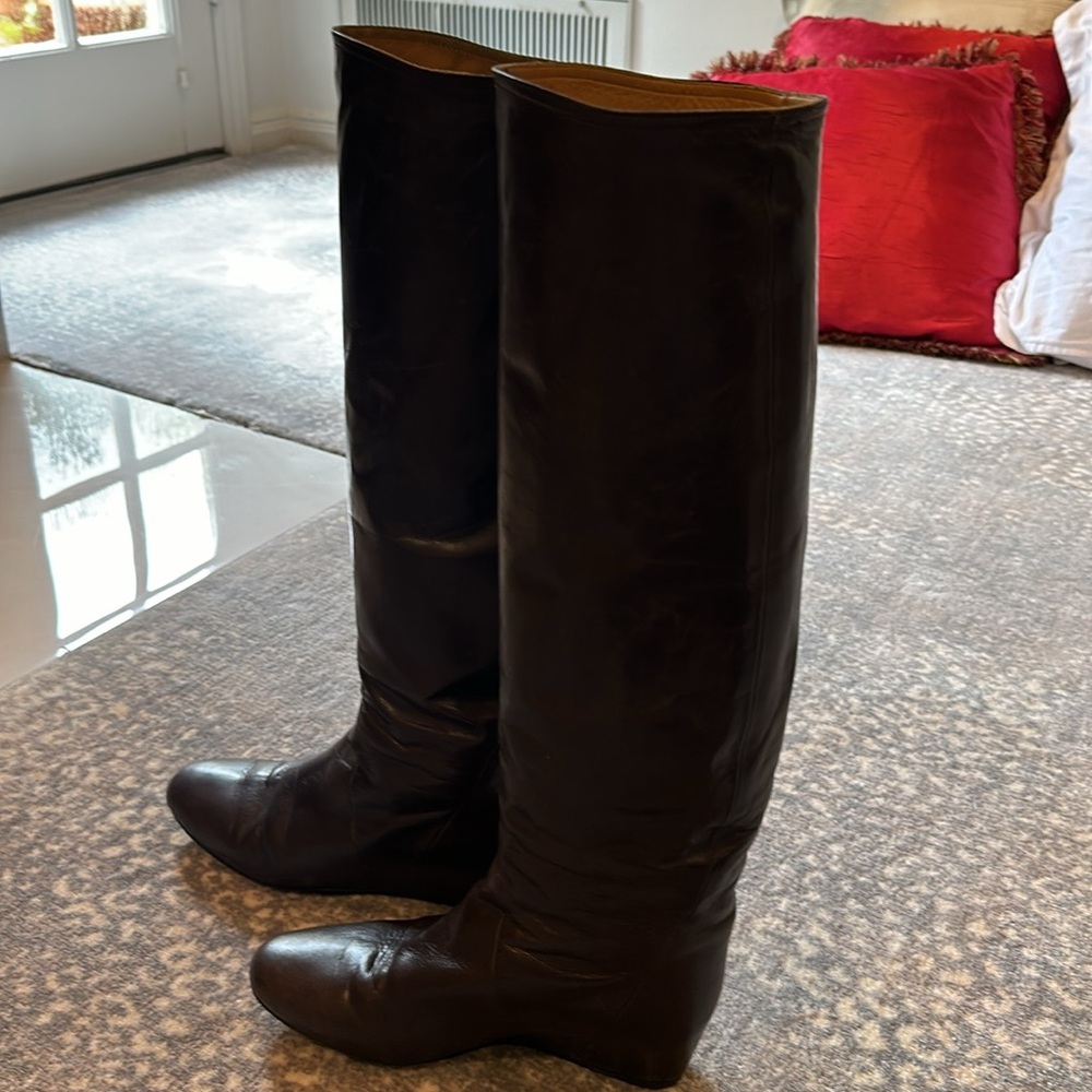 LANVIN BROWN LEATHER WEDGE BOOT SIZE 37.5 - Picture 3 of 14